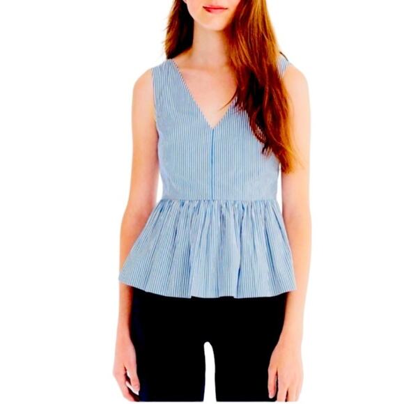 J. Crew Blue & White Stripe Peplum Top Size 14 - Picture 1 of 10